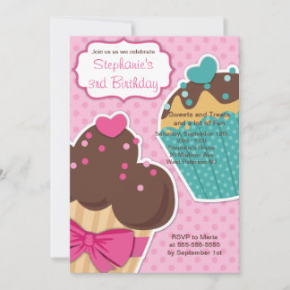 Niedliche Cupcakes Girls Geburtstagsparty Einladun Einladung