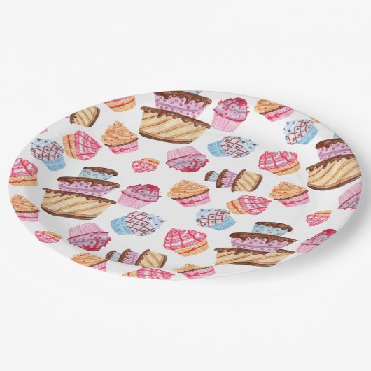 Niedliche Cupcakes Musterpapierplatte Pappteller (Schrägansicht)