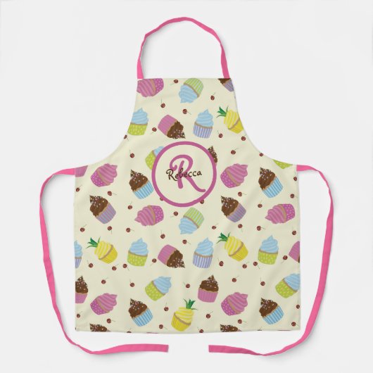 Niedliche Cupcakes Süßgebäck Monogramm Schürze (Vorderseite)
