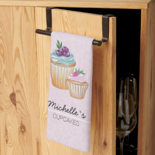 Niedliche Cupcakes und Früchte Aquarell Geschirrtuch