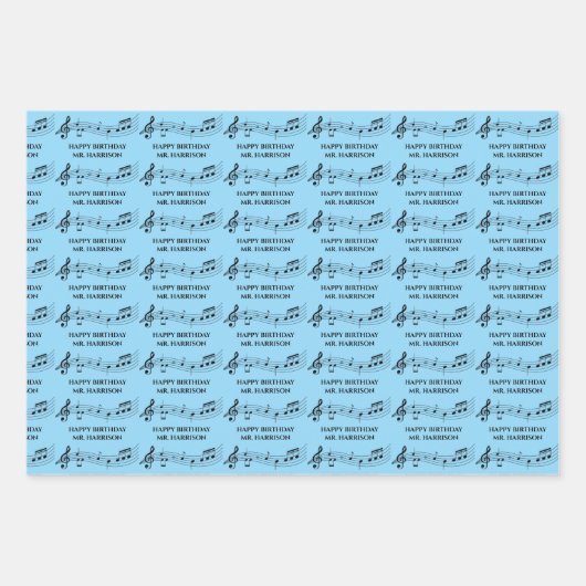 Niedliche Custom Band Lehrer Musiknoten Blue Birth Geschenkpapier Set (Vorderseite 3)