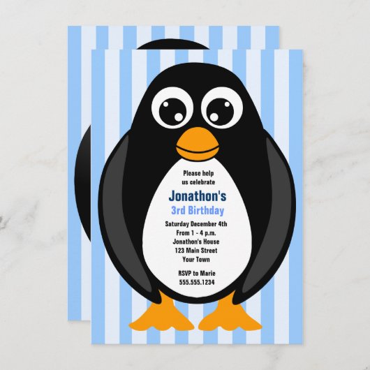 Niedliche Custom Birthday Party Penguin Invite - B Einladung (Vorne/Hinten)