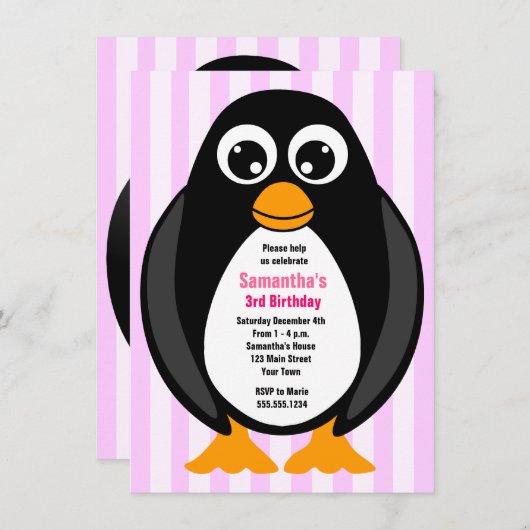Niedliche Custom Birthday Party Penguin Invite - R Einladung (Vorne/Hinten)