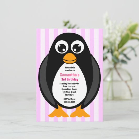 Niedliche Custom Birthday Party Penguin Invite - R Einladung (Stehend Vorderseite)