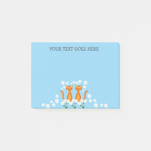 Niedliche Custom Ginger Floral Blue Orange Cat Post-it Klebezettel (Vorderseite)