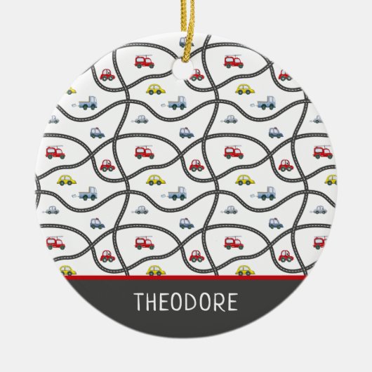 Niedliche Custom Little Boy's Name Auto Weihnachte Keramik Ornament (Vorne)