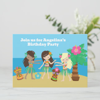 Niedliche Custom Luau Beach Hula Girls Geburtstags Einladung
