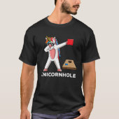 Niedliche Dabbing Unicorn Maisloch Player Cornhole T-Shirt (Vorderseite)