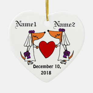 Niedliche Dackel-Braut-und Keramik Ornament