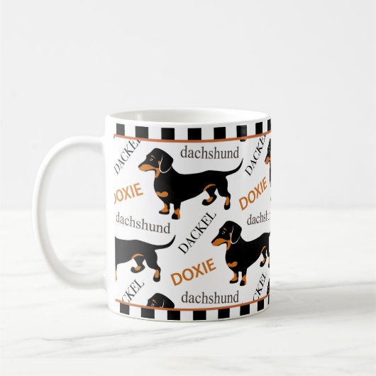 Niedliche Dackel Dackel Schwarz und Tan Muster Kaffeetasse (Links)