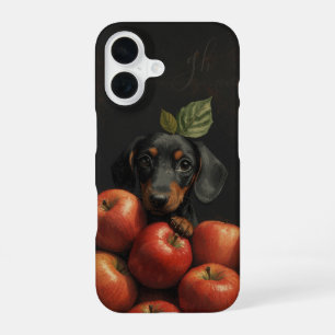 Niedliche Dackel Dog Peeking Apple Painting Initia iPhone 16 Hülle