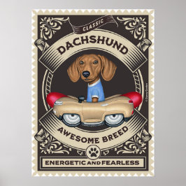 Niedliche Dackel Driving Golden Sausage Car Poster