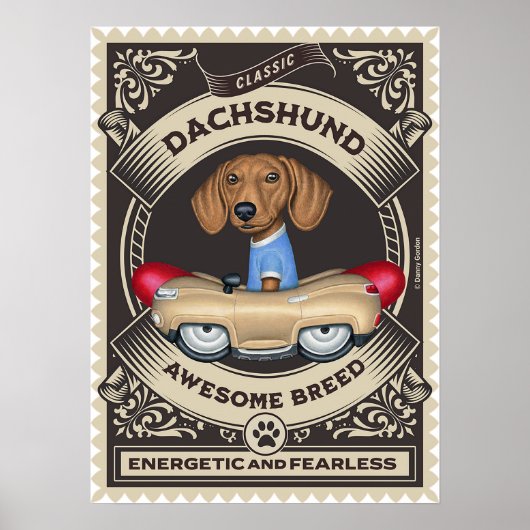 Niedliche Dackel Driving Golden Sausage Car Poster (Vorne)