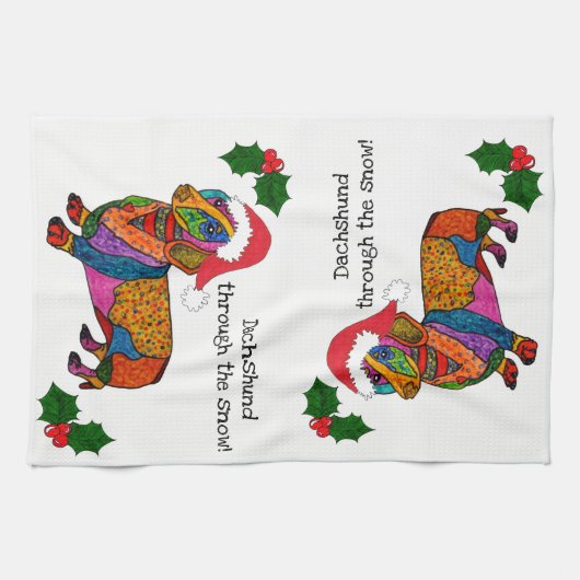 Niedliche Dackel durch das Schneeküchen Geschirrtuch (Horizontal)