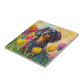 Niedliche Dackel Farbenfrohe Tulips Malerei Fliese (Seite)