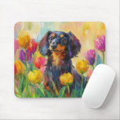 Niedliche Dackel Farbenfrohe Tulips Malerei Mousepad (Mit Mouse)