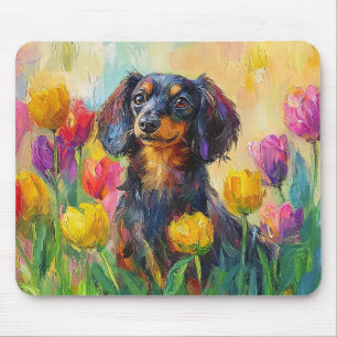 Niedliche Dackel Farbenfrohe Tulips Malerei Mousepad