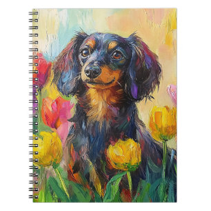 Niedliche Dackel Farbenfrohe Tulips Malerei Notizblock