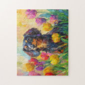 Niedliche Dackel Farbenfrohe Tulips Malerei Puzzle (Vertikal)
