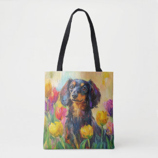 Niedliche Dackel Farbenfrohe Tulips Malerei Tasche