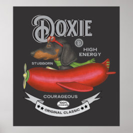 Niedliche Dackel Fliegendes, wurstförmiges Flugzeu Poster