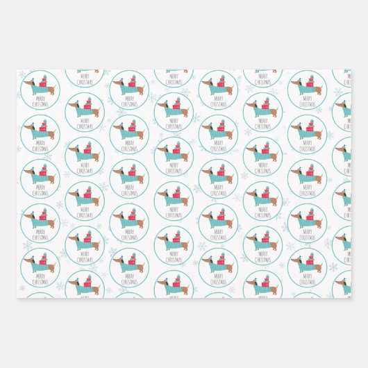 Niedliche Dackel Frohe Weihnachten Geschenkpapier Set (Vorderseite)