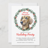 Niedliche Dackel Grüne Kranz Weihnachtsfest Party Einladung (Vorderseite)
