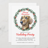 Niedliche Dackel Grüne Kranz Weihnachtsfest Party Einladung (Vorne/Hinten)