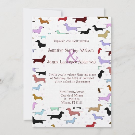 Niedliche Dackel-Hochzeits-Einladung Einladung (Vorderseite)