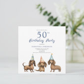 Niedliche Dackel Hund 50. Geburtstagsparty Einladu (Stehend Vorderseite)