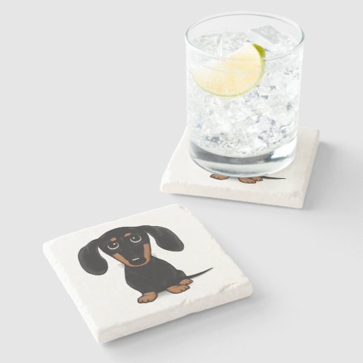 Niedliche Dackel Hund aus Schwarz und Tan Dackel Steinuntersetzer (Seitenansicht)