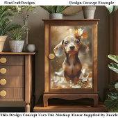 Niedliche Dackel Hund, Holz, Blätter CF9 Decoupage Seidenpapier