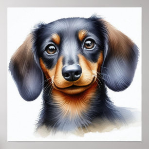 Niedliche Dackel Hund in Wasserfarbe Poster