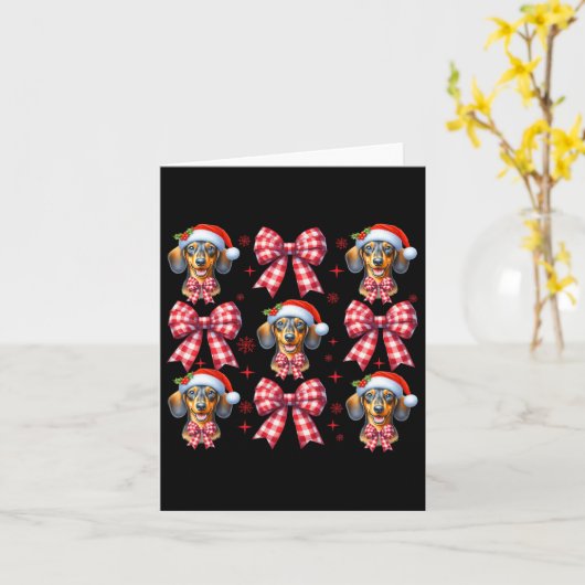 Niedliche Dackel Hund Red Kariert Coquette Bow Chr Karte (Gelbe Blume)