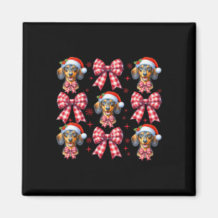 Niedliche Dackel Hund Red Kariert Coquette Bow Chr Magnet
