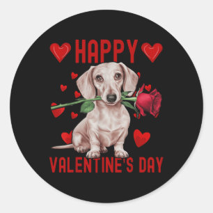 Niedliche Dackel Hund Rotes Herz Paare Happy Valen Runder Aufkleber