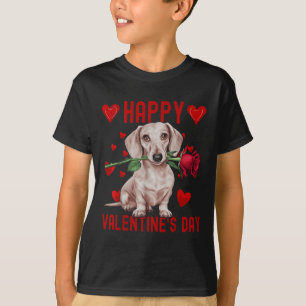 Niedliche Dackel Hund Rotes Herz Paare Happy Valen T-Shirt