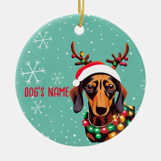 Niedliche Dackel Hund Weihnachten Personalisierte Keramik Ornament (Vorne)