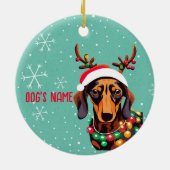 Niedliche Dackel Hund Weihnachten Personalisierte Keramik Ornament (Hinten)