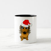 Niedliche Dackel Hund Weihnachten Weihnachtsmannmü Zweifarbige Tasse (Mittel)
