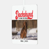 Niedliche Dackel Hund Weihnachtsbild Custom Foto Ornament Aus Metall (Vorderseite links)