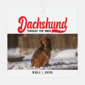 Niedliche Dackel Hund Weihnachtsbild Custom Foto Ornament Aus Metall (Vorderseite)