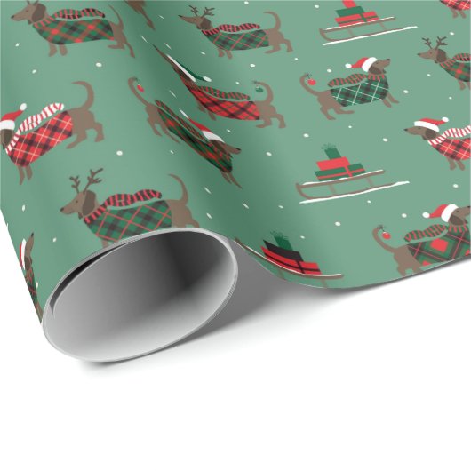 Niedliche Dackel Hund Weihnachtsgeschenk Wrapping  Geschenkpapier (Rolleneckpunkt)