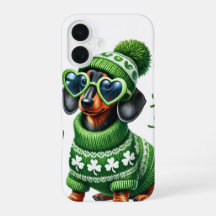 NIEDLICHE DACKEL HUNDE IN IRISCHEN KLEIDEN