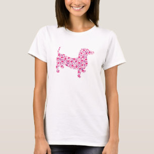 Niedliche Dackel in den rosa Herzen T-Shirt