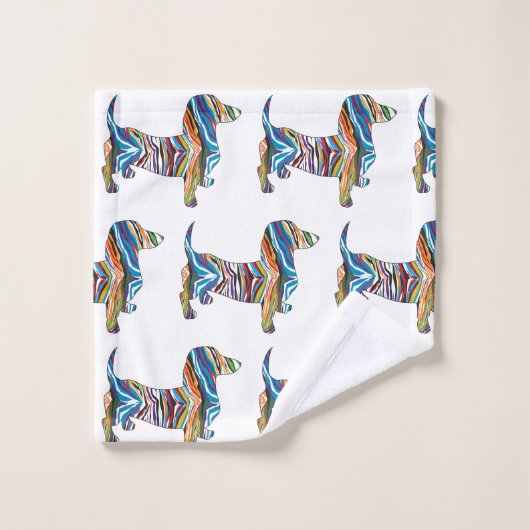 Niedliche Dackel in einem psychisch-zebraähnlichen Badhandtuch Set (Waschlappen)