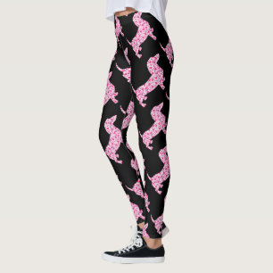 Niedliche Dackel in rosa Herzen Leggings