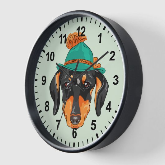 Niedliche Dackel in Tiroler Hut Uhr (Winkel)