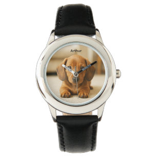 Niedliche Dackel Kid's personalisierte Uhr