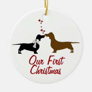 Niedliche Dackel Liebhaber der Ersten Weihnachtsze Keramikornament